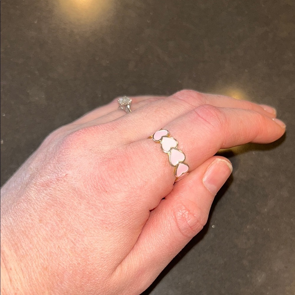 Pink heart .925 sterling silver/14kt gold plated ring (size 9)